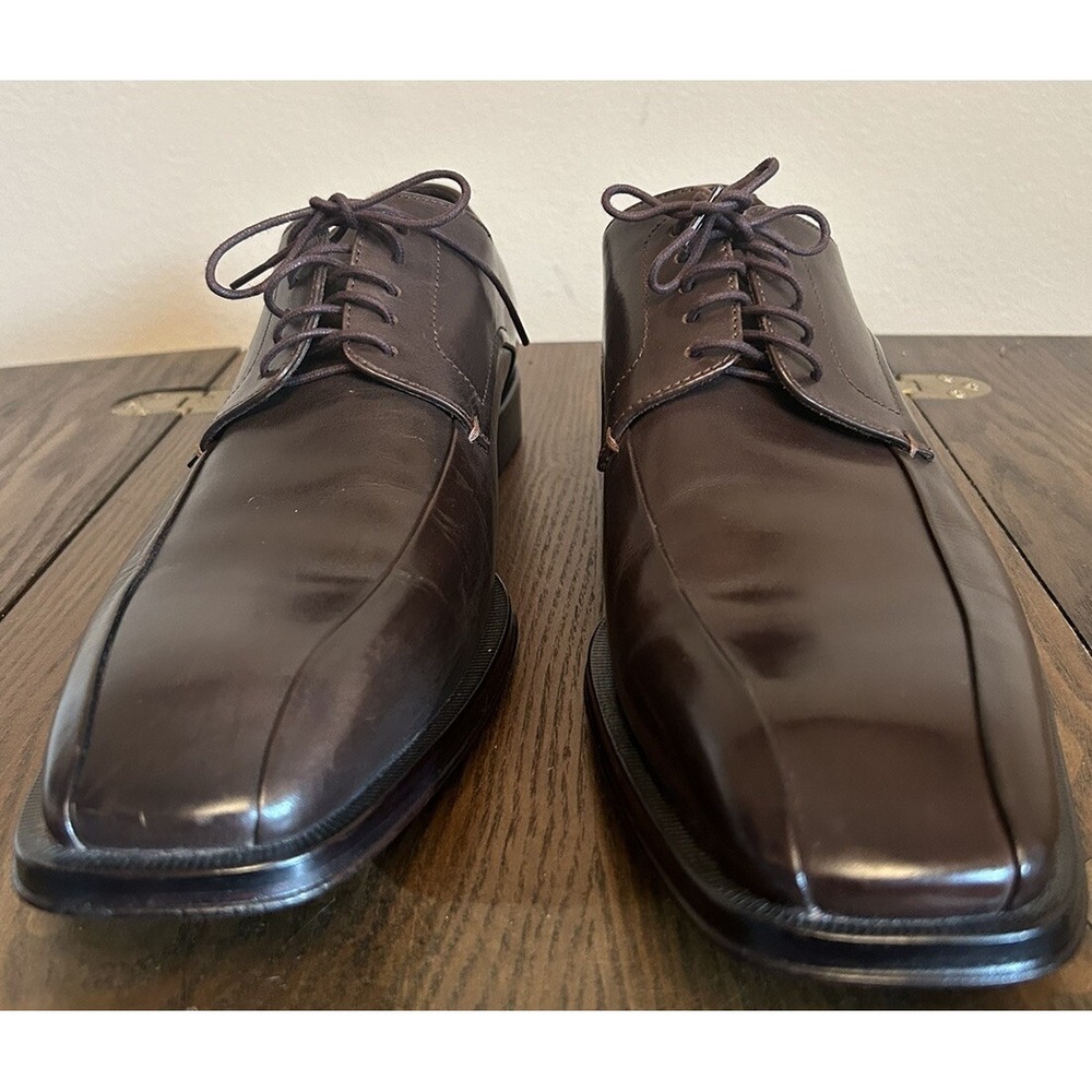 Boss Hugo Boss Men's‎ Brown Leather Lace Up Dress Shoes Sz 9 Square Toe - Picture 3 of 7